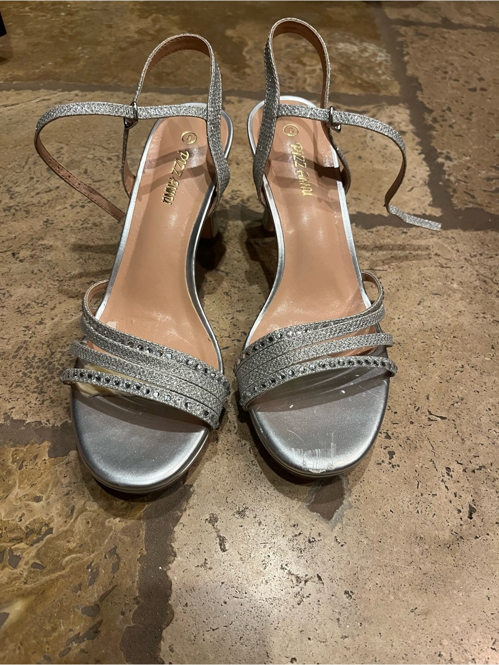 Silver Strappy Evening Sandals -  Women's